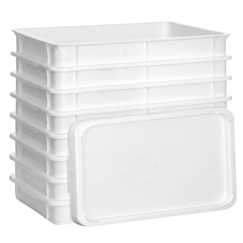 (9 szt.) Pojemnik na ciasto do pizzy - zestaw - 8 pojemników i 1 pokrywa - EN 600x400 - Wysokość: 75mm - Polipropylen - Biały - Pojemność: 18l