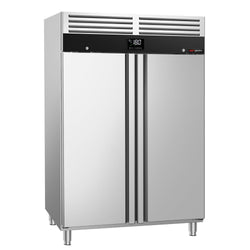 Szafa mroźnicza ze stali nierdzewnej PREMIUM - GN 2/1 - 1200L - 1372x830mm - 2 drzwi - chłodzenie wentylowane; zamek