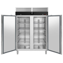 Szafa mroźnicza ze stali nierdzewnej PREMIUM - GN 2/1 - 1200L - 1372x830mm - 2 drzwi - chłodzenie wentylowane; zamek