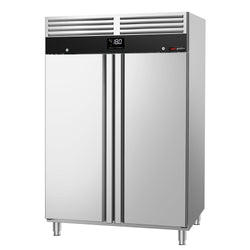 Szafa mroźnicza ze stali nierdzewnej PREMIUM - GN 2/1 - 1200L - 1372x830mm - 2 drzwi - chłodzenie wentylowane; zamek