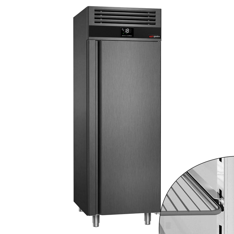 Szafa mroźnicza ze stali nierdzewnej PREMIUM - GN 2/1 - 700L - 700x810mm - 1 drzwi; przeszklona - chłodzenie wentylowane; samozamykające drzwi - Anthrazit