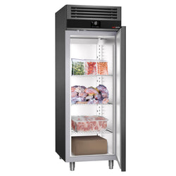 Szafa mroźnicza ze stali nierdzewnej PREMIUM - GN 2/1 - 700L - 700x810mm - 1 drzwi; przeszklona - chłodzenie wentylowane; samozamykające drzwi - Anthrazit