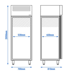 Commercial Upright Freezer Stainless steel PREMIUM - GN 2/1 - 700L - with 1 glass door