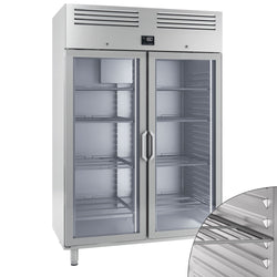 Zamrażarka ze stali nierdzewnej Premium PLUS - GN 2/1 - 1240 litrów - z 2 szklanymi drzwiami