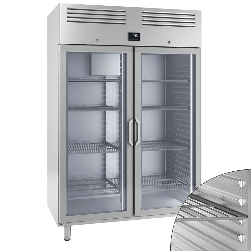 Zamrażarka ze stali nierdzewnej Premium PLUS - GN 2/1 - 1240 litrów - z 2 szklanymi drzwiami