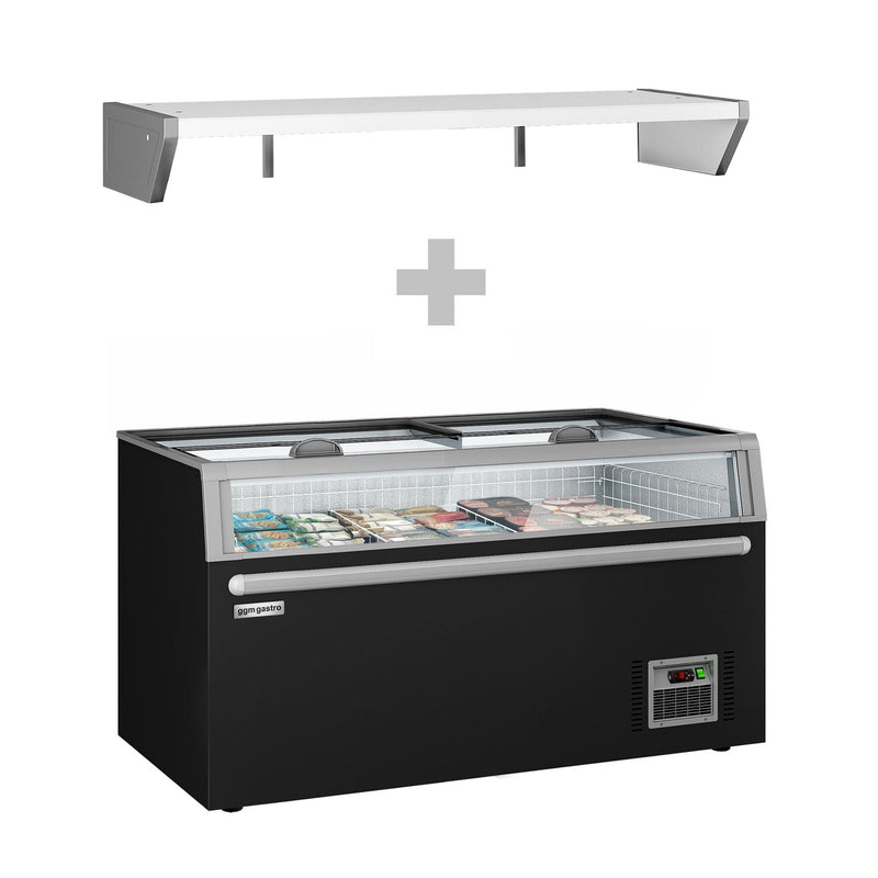 Wyspa mroźnicza do supermarketów – 1454 mm – 402 L – z 2 drzwiami przesuwnymi – czarna