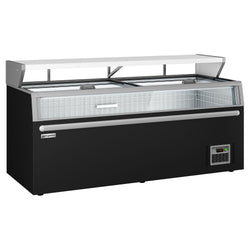 Supermarketowa chłodziarka ścienna - 3 drzwi - wraz z wyspą do mrożonek - czarna