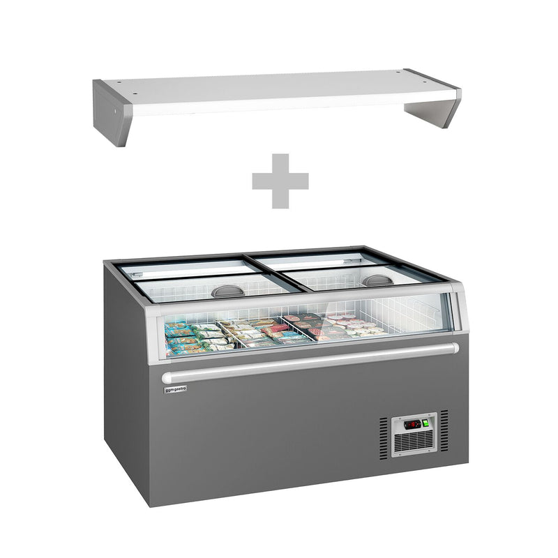 Supermarket – wyspa mroźnicza – 1450 mm – 402 litry – z 2 przesuwanymi drzwiami – szara