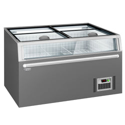 Supermarket – wyspa mroźnicza – 1450 mm – 402 litry – z 2 przesuwanymi drzwiami – szara