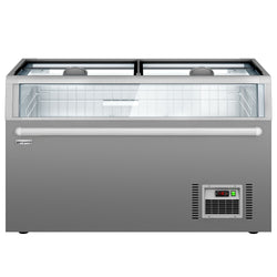 Supermarketowa chłodziarka ścienna - 2 drzwi - wraz z wyspą do mrożonek - szara