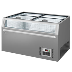 Supermarket – wyspa mroźnicza – 1450 mm – 402 litry – z 2 przesuwanymi drzwiami – szara