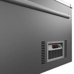 Supermarketowa chłodziarka ścienna - 3 drzwi - wraz z wyspą do mrożonek - szara