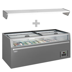 Supermarket – wyspa mroźnicza – 2104 mm – 646 litrów – z 2 przesuwanymi drzwiami – szara