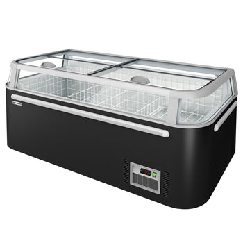 Supermarket – zamrażarka wyspowa – 1850 mm – 523 litrów – z 2 przesuwanymi drzwiami – czarna - Prime Gastro