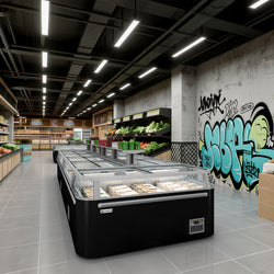 Supermarket – zamrażarka wyspowa – 1850 mm – 523 litrów – z 2 przesuwanymi drzwiami – czarna