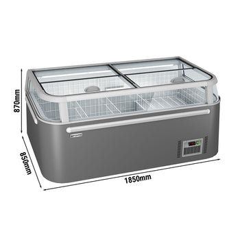 Supermarket – zamrażarka wyspowa – 1850 mm – 523 litrów – z 2 przesuwanymi drzwiami – szara - Prime Gastro