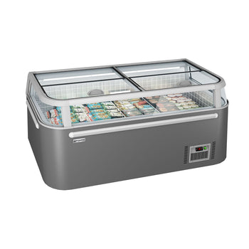 Supermarket – zamrażarka wyspowa – 1850 mm – 523 litrów – z 2 przesuwanymi drzwiami – szara - Prime Gastro