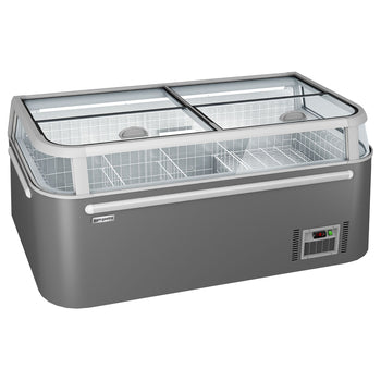 Supermarket – zamrażarka wyspowa – 1850 mm – 523 litrów – z 2 przesuwanymi drzwiami – szara - Prime Gastro