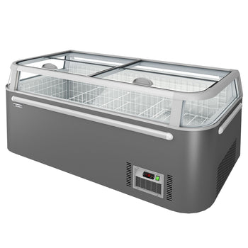 Supermarket – zamrażarka wyspowa – 1850 mm – 523 litrów – z 2 przesuwanymi drzwiami – szara - Prime Gastro