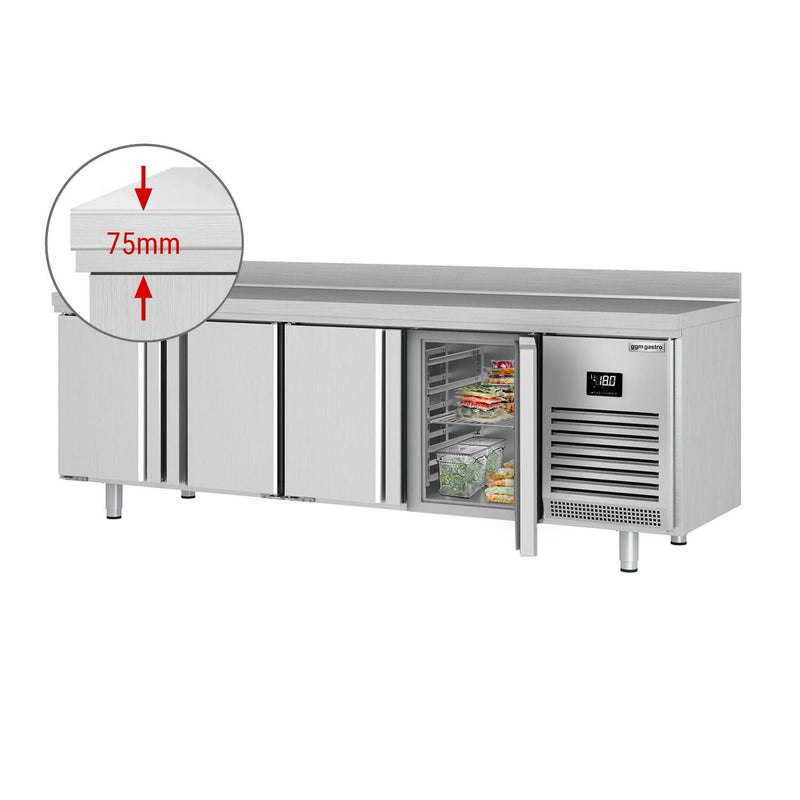 Stół mroźniczy Premium PLUS – 2452 x 700 mm – z 4 drzwiami – z rantem