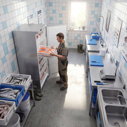 Magazynowa szafa mroźnicza ze stali nierdzewnej ECO – 600 litrów – z 1 drzwiami i 11 koszami – wnętrze drzwi z tworzywa sztucznego
