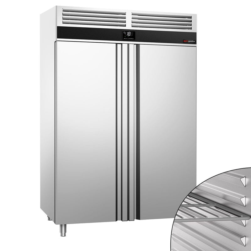 Szafa mroźnicza ze stali nierdzewnej PREMIUM - GN 2/1 - 1400L - 1400x810mm - 2 drzwi - chłodzenie wentylowane; samozamykające drzwi