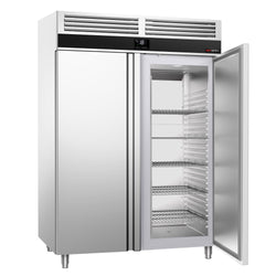 Szafa mroźnicza ze stali nierdzewnej PREMIUM - GN 2/1 - 1400L - 1400x810mm - 2 drzwi - chłodzenie wentylowane; samozamykające drzwi