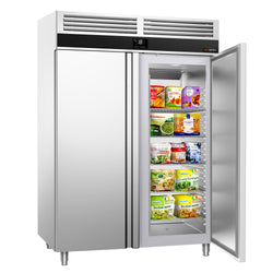 Szafa mroźnicza ze stali nierdzewnej PREMIUM - GN 2/1 - 1400L - 1400x810mm - 2 drzwi - chłodzenie wentylowane; samozamykające drzwi