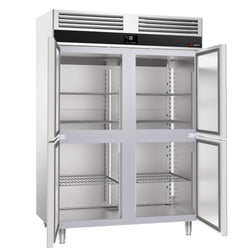 Szafa mroźnicza ze stali nierdzewnej PREMIUM - GN 2/1 - 1400L - 1400x810mm - 4 drzwi, przeszklona - chłodzenie wentylowane; samozamykające drzwi