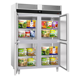 Szafa mroźnicza ze stali nierdzewnej PREMIUM - GN 2/1 - 1400L - 1400x810mm - 4 drzwi, przeszklona - chłodzenie wentylowane; samozamykające drzwi