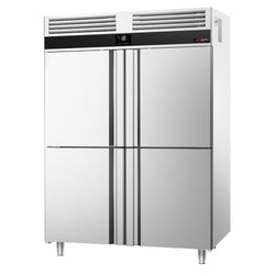 Commercial Upright Freezer Stainless steel PREMIUM - GN 2/1 - 1400L - with 4 half doors
