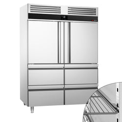 Commercial Upright Freezer Stainless steel PREMIUM - GN 2/1 - 1400L - with 2 half doors & 4 drawers