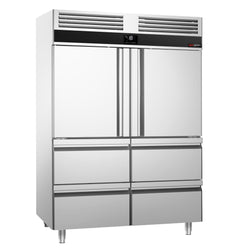 Szafa mroźnicza ze stali nierdzewnej PREMIUM - GN 2/1 - 1400L - 1400x810mm - 2 drzwi i 4 szuflady - chłodzenie wentylowane; LED