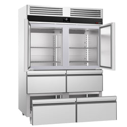 Szafa mroźnicza ze stali nierdzewnej PREMIUM - GN 2/1 - 1400L - 1400x810mm - 2 drzwi i 4 szuflady - chłodzenie wentylowane; LED