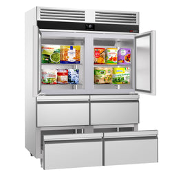 Szafa mroźnicza ze stali nierdzewnej PREMIUM - GN 2/1 - 1400L - 1400x810mm - 2 drzwi i 4 szuflady - chłodzenie wentylowane; LED