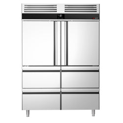 Szafa mroźnicza ze stali nierdzewnej PREMIUM - GN 2/1 - 1400L - 1400x810mm - 2 drzwi i 4 szuflady - chłodzenie wentylowane; LED