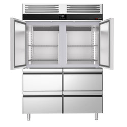 Szafa mroźnicza ze stali nierdzewnej PREMIUM - GN 2/1 - 1400L - 1400x810mm - 2 drzwi i 4 szuflady - chłodzenie wentylowane; LED