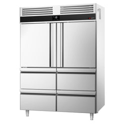 Szafa mroźnicza ze stali nierdzewnej PREMIUM - GN 2/1 - 1400L - 1400x810mm - 2 drzwi i 4 szuflady - chłodzenie wentylowane; LED