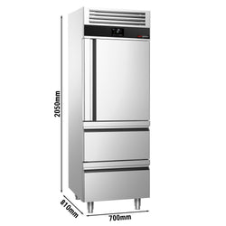 Commercial Upright Display Freezer Stainless steel PREMIUM - GN 2/1 - 700L - with 1 glass door & 2 drawers