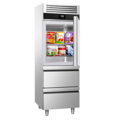 Szafa mroźnicza ze stali nierdzewnej PREMIUM - GN 2/1 - 700L - 700x810mm - 1 drzwi i 2 szuflady - chłodzenie wentylowane; samozamykające drzwi