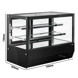 Witryna chłodnicza stołowa - 120 litrów - 700 mm - z 2 szklanymi półkami - kwadratowa - czarna