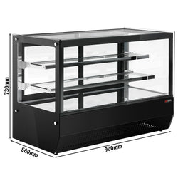 Witryna chłodnicza stołowa - 160 litrów - 900 mm - z 2 szklanymi półkami - kwadratowa - czarna