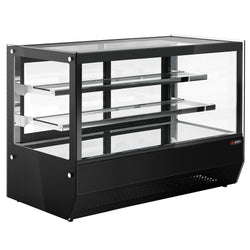 Witryna chłodnicza stołowa - 160 litrów - 900 mm - z 2 szklanymi półkami - kwadratowa - czarna