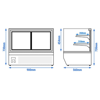 Witryna chłodnicza stołowa - 160 litrów - 900 mm - z 2 szklanymi półkami - kwadratowa - czarna - Prime Gastro