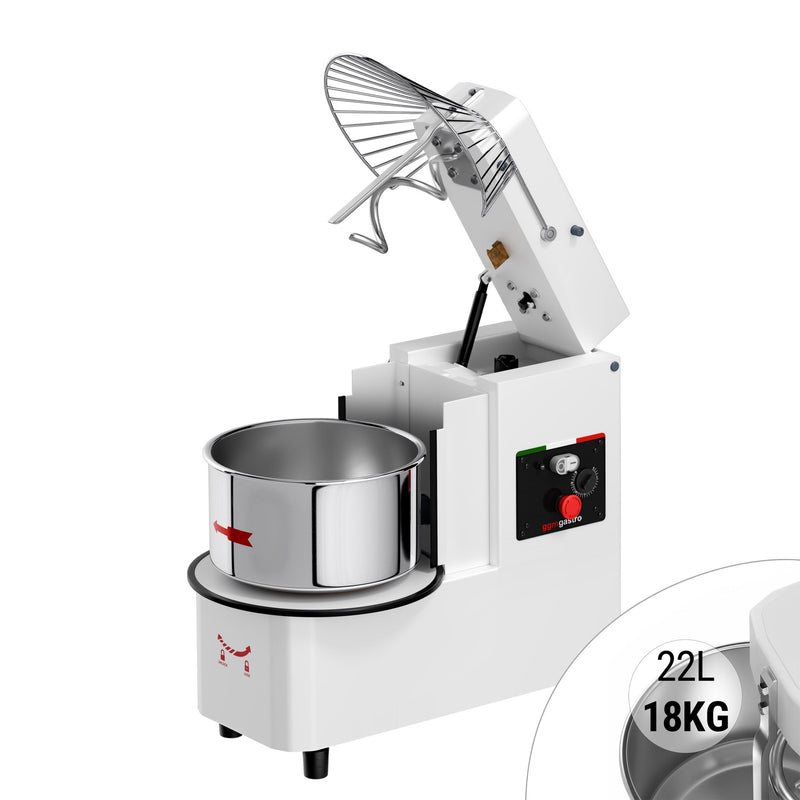 Miesiarka spiralna do ciasta - 22L / 18kg - z wyjmowaną dzieżą - z podnoszoną głowicą - do ciast ciężkich - 400V