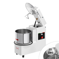 Miesiarka spiralna do ciasta - 33L / 25kg - 2 prędkości - z wyjmowaną dzieżą - z timerem - z podnoszoną głowicą - do ciast ciężkich - 400V