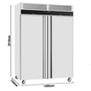 Commercial Upright Freezer Stainless steel ECO - 1200L - with 2 doors & Support grids & Stainless steel rails - On castors