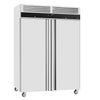 Commercial Upright Freezer Stainless steel ECO - 1200L - with 2 doors & Support grids & Stainless steel rails - On castors