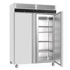 Commercial Upright Freezer Stainless steel ECO - 1200L - with 2 doors & Support grids & Stainless steel rails - On castors