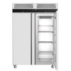 Commercial Upright Freezer Stainless steel ECO - 1200L - with 2 doors & Support grids & Stainless steel rails - On castors